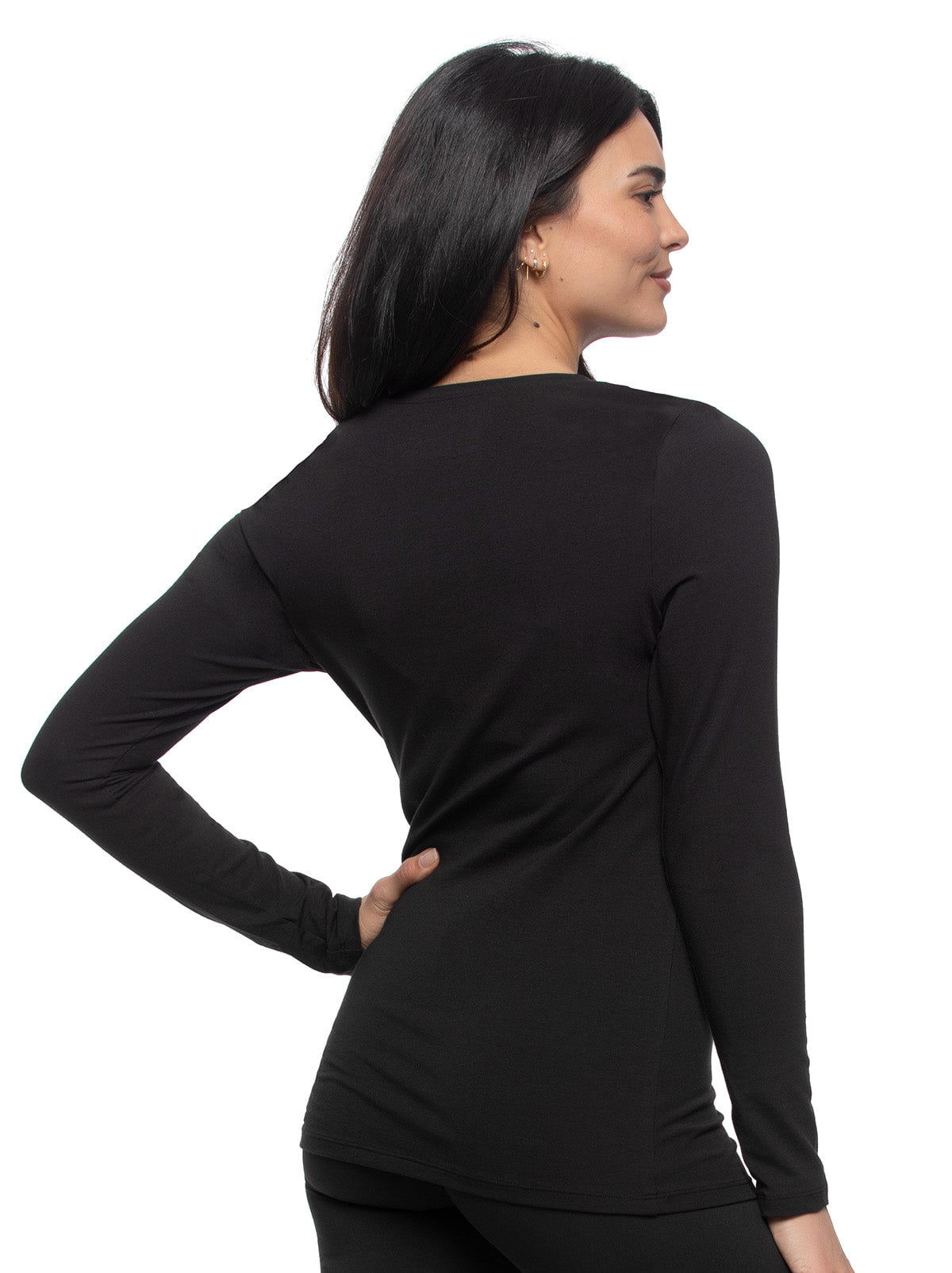 Felina Cotton Modal Stretch Long Sleeve Crew Neck 4-Pack - Black Gray White