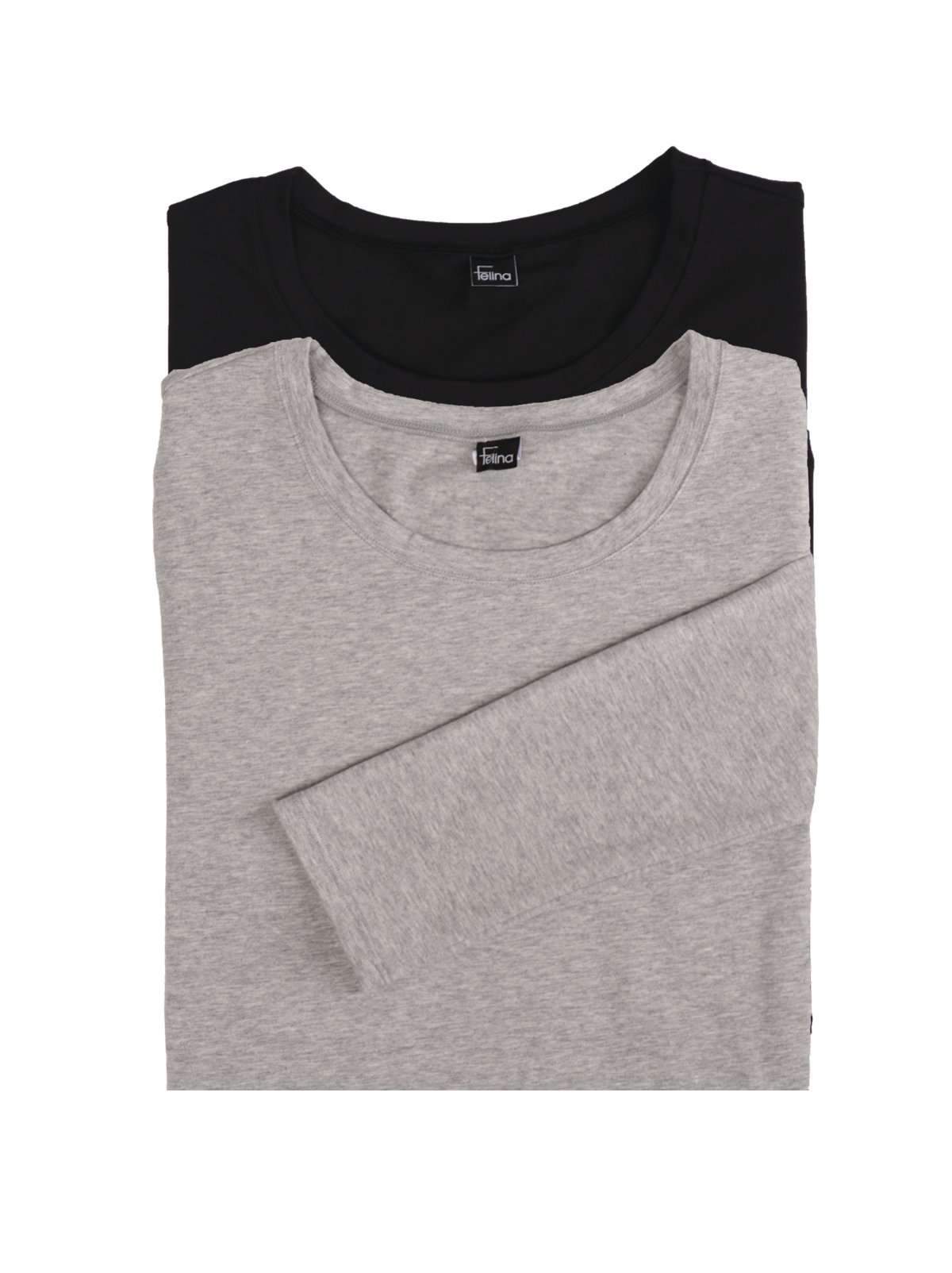 Felina Cotton Modal Stretch Long Sleeve Crew Neck Tee 2-Pack - Black Heather Gray
