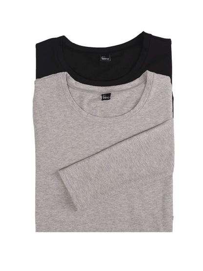 Felina Cotton Modal Stretch Long Sleeve Crew Neck Tee 2-Pack - Black Heather Gray