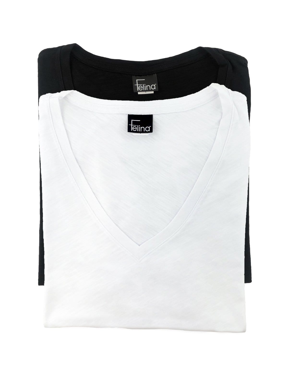 Felina Slub Jersey V-Neck T-Shirt 2-Pack - Black White