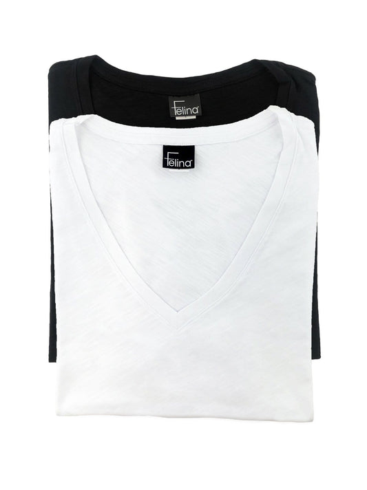 Felina Slub Jersey V-Neck T-Shirt 2-Pack - Black White