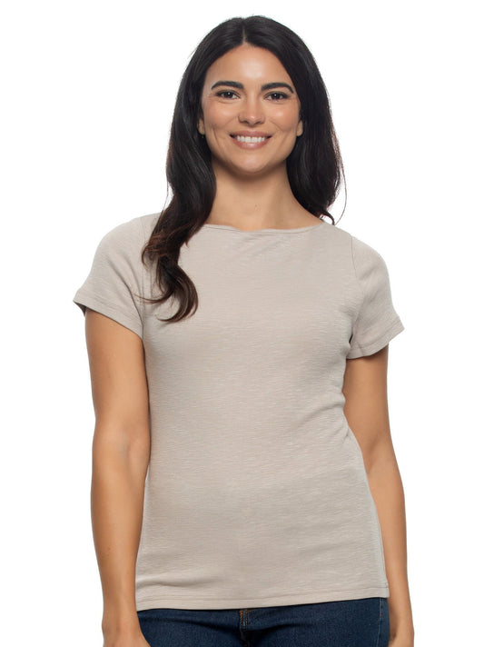 Felina Slub Jersey Boatneck T-Shirt - Oatmeal