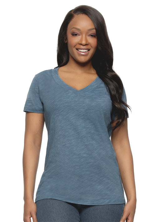 Felina Slub Jersey V-Neck Tunic - Blue Ashes
