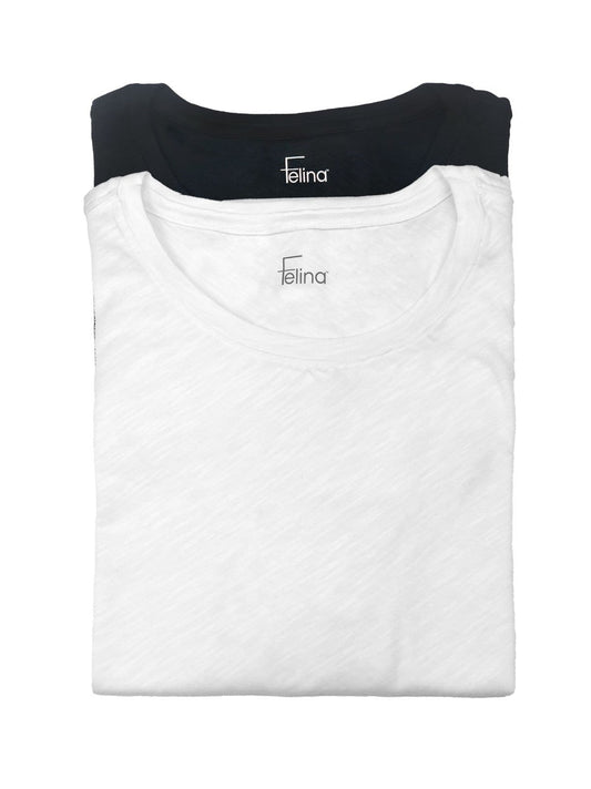 Felina Slub Jersey Crew Neck T-Shirt 2-Pack - Black White