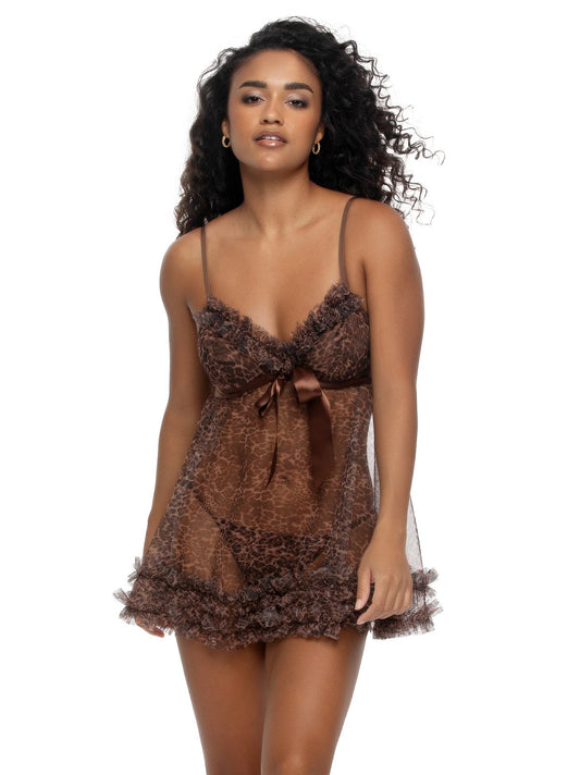 Felina Jezebel by Felina Veil Luxe Ruffle Babydoll & G-String Set - Wildcat