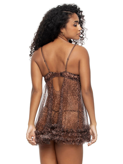 Felina Jezebel by Felina Veil Luxe Ruffle Babydoll & G-String Set - Wildcat