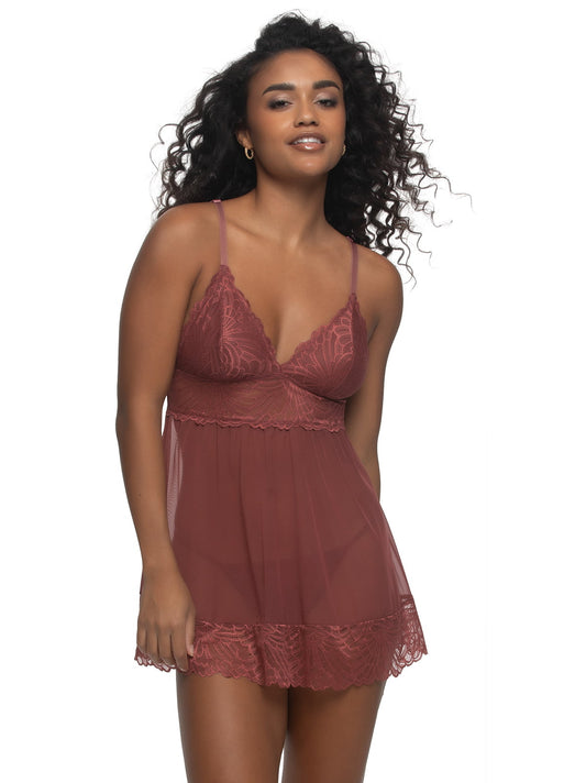 Felina Jezebel by Felina Sarah Butterfly Babydoll Set - Mineral Brown
