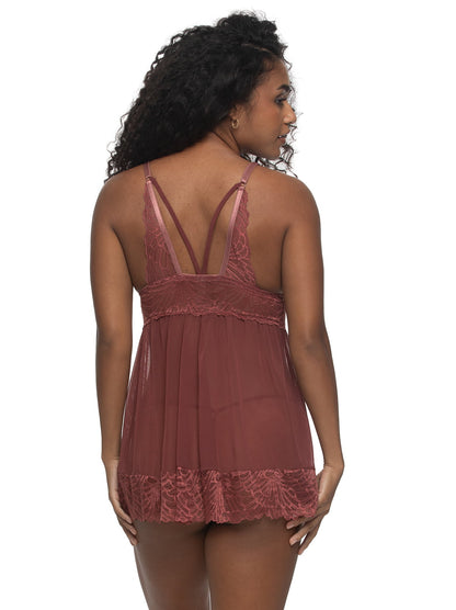 Felina Jezebel by Felina Sarah Butterfly Babydoll Set - Mineral Brown