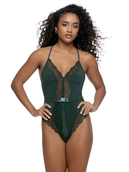 Felina Jezebel by Felina Henny Micro & Lace Bodysuit - Spruce