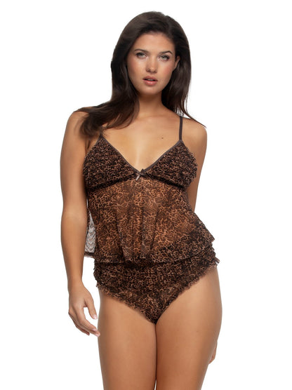 Felina Jezebel by Felina Veil Luxe Ruffle Cami and Rumba Panty Set - Wildcat
