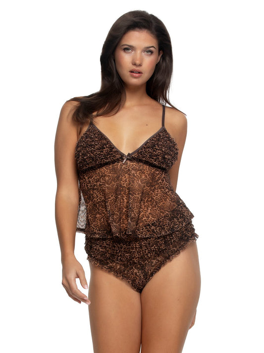Felina Jezebel by Felina Veil Luxe Ruffle Cami and Rumba Panty Set - Wildcat
