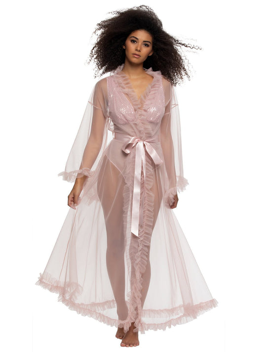 Felina Jezebel by Veil Tulle Ruffle Peignoir Robe - Lotus